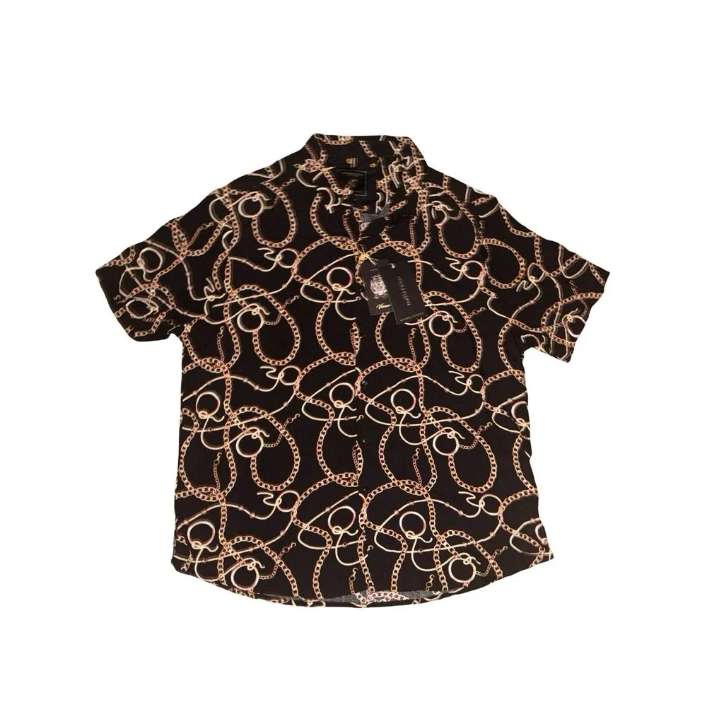Denim & Flower Ricky Singh Button Up Shirt Chain Print Black XL New